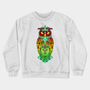 kawaii owl in mexican tribal totonac magical patterns art ecopop Crewneck Sweatshirt